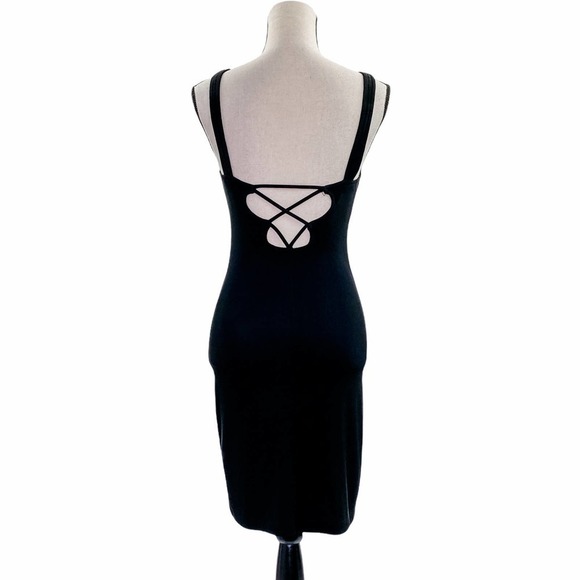 CARABELLA Collection Solid Black Sleeveless Strappy Back Mini Bodycon Dress - Picture 5 of 14